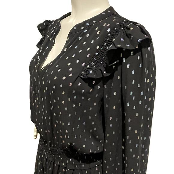 Anthropologie Current Air Black Iridescent Dot Ruffled Mini Dress Size XS - Picture 11 of 16